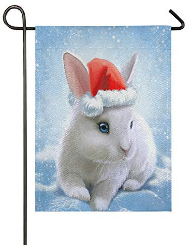 Niedliche Hasen-Winter-Gartenflagge, Banner, 71,1 x 101,6 cm, Hofflagge für Party, Zuhause, Outdoor, Gartendekoration