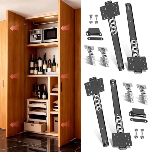 Mdkave Heavy Duty Pocket Door Slides with Hinges Complete Pocket Cabinet Door Hardware Kit,Space Saving Sliding System for 12-24inch Cabinets(22inch,2Set)