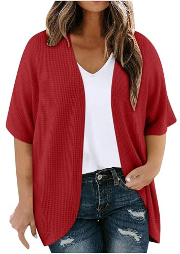 Cardigan da Donna in Waffle Leggero Cardigan Coprispalle Donna Estivo Casual in Maglia Cava a Maniche Lunghe Trasparente a Bolero Shrug Leggero ed Elegante per Tempo Libero