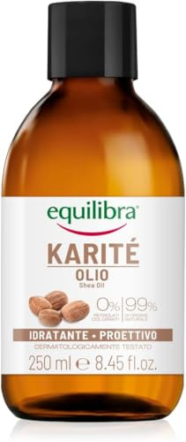 Equilibra, Olio di Karité, Olio Viso e Corpo Estratto da Burro di Karité, Azione Idratante e Protettiva, Ideale per Pelle Secca e Massaggio, con Fitosteroli e Vitamina E, 250 ml