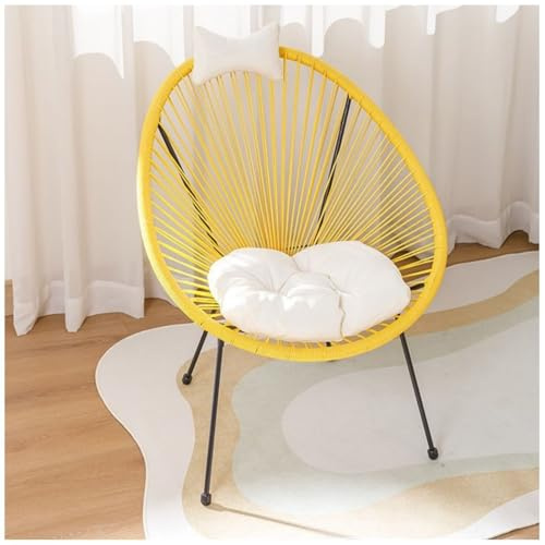 Rattan Papasansessel mit weichem Kissen für Terrasse und Garten - inklusive gelbem Stuhl und Tischset