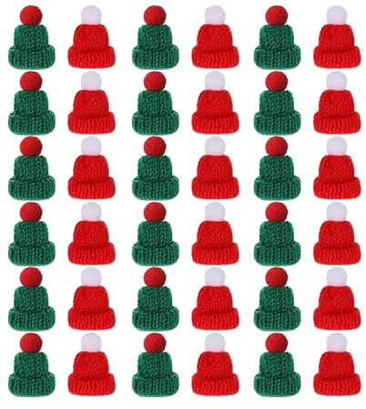YingMengZhiGe 24 Stück Mini Weihnachtsmützen,Mini Mützen zum Basteln,Weihnachtsmütze Klein,mini Nikolausmütze,Sorgenwürmchen Zubehör für Weihnachtsdekoration,Kleine Weihnachtsmützen Deko für DIY