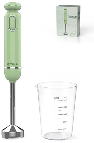 MULIN Frullatore a Immersione 600W in Plastica Resistente, Velocità Regolabile, Design Smontabile e Anti-Schizzo, con Bicchiere Graduato e Frusta, Ideale per Vellutate, Frullati e Salse in Cucina