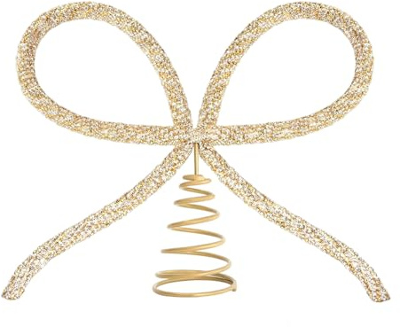 Goldene Weihnachtsbaumspitze Schleife mit Glas-Rhinestones - Festliche Dekoration für Innen & Außen - Elegante Baumspitze für Tannenbaum bis 2,3m (Gold)