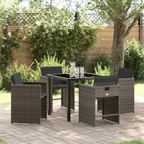 Tonture Garten Essgruppe 5-teilig, Grau, Poly-Rattan, Outdoor-Loungeset mit Tisch und 4 Stühlen für Terrasse, Balkon, Langlebig