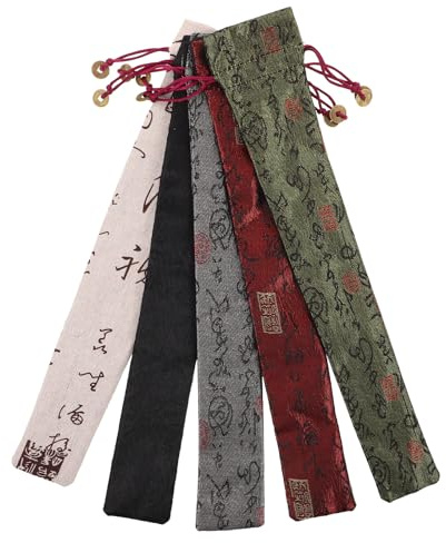 KICHOUSE Estuches para 5 Abanicos para Abanicos de Mano de Algodón Cordón, Bolsa Plegable Tradicional China Protección Fácil y Diseño Elegante para Viajes y Uso Diario
