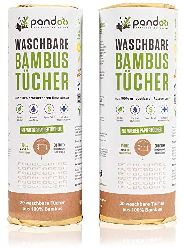 pandoo | Rouleau de papier essuie-tout lavable pour la cuisine | Produit écologique et réutilisable en fibre de bambou | 20 feuilles - Lingette plus absorbante