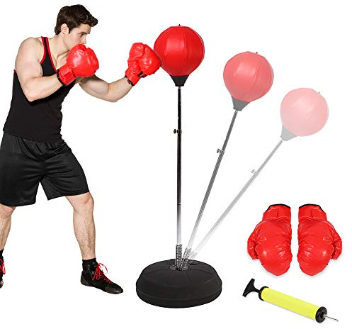 Saco de Boxeo de Pie, Punching Ball Soporte de Bola de punzón Ajustable en Altura Conjunto de Boxeo para Pelota de Velocidad con Guantes y Bomba Ideal para Adultos o niños