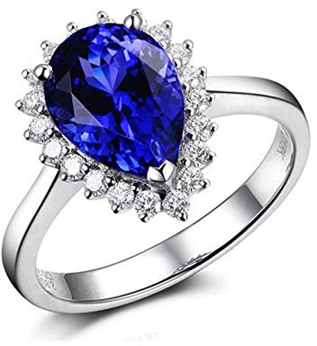 KnSam 18K Gold Weißgold Ring Bandring Weissgold Ehering Echt Gold Wassertropfen Tränen Mit 2.12Ct Tanzanite Und 0.28Ct Diamand Silber Blau Echt Gold Ring