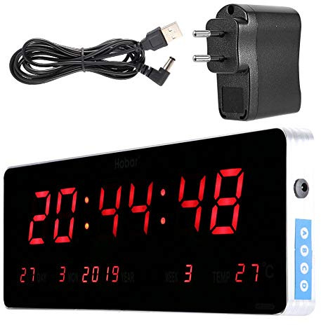 Raguso LED Uhr Automatische Einstellzeit Digitaluhr LED mit Kalendertemperaturanzeige EU Stecker 110 240V(Kalendertemperaturwoche)