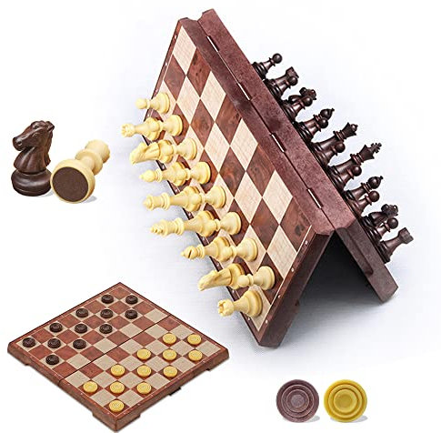 KOKOSUN Jeu de dames d'échecs, jeu de société magnétique pliable 2 en 1 - 31 x 31 cm, jouets éducatifs/cadeau pour enfants et adultes (jeu de dames d'échecs)