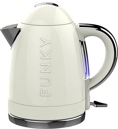 FUNKY Retro Kettle, Large 1.7L Capacity, 3kw Fast Boil with Easy Pour - Cream