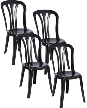 Solycarpa Packs Silla Comedor Garrotxa, Exterior, Apilable, Alta, sin Reposabrazos, Resistente, Cómoda y de Polipropileno, para Terraza, Jardín, Eventos y Playa. (4, Negro)