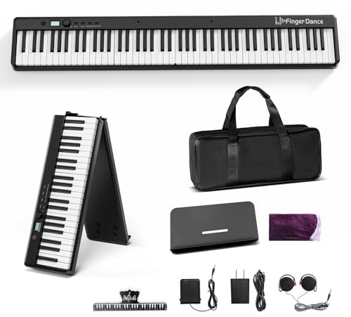 Finger Dance Folding Piano Keyboard 88 Keys, Portable Electric Keyboard with Bluetooth MIDI, Full Size Digital Piano for Beginner (Dark Grey, 88 Key)