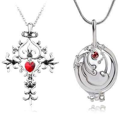 HJYZY 12 Stück The Vampire Diaries Schmuck Elena Gilbert Eröffnung Eisenkraut Medaillon Anhänger Halskette Aufkleber Vampir Ankh Anhänger Halskette Vintage Vampir Kreuz Symbol Schmuck