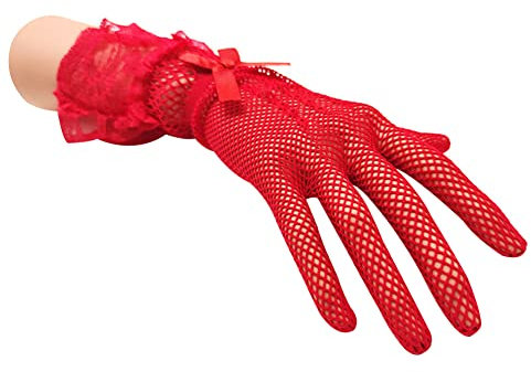 Herbests Hochzeit Braut Handschuhe,Damen Spitze Elegant Kurze Handschuhe Netzhandschuhe 1920s Kostüm Accessoires Sommer Handchuhe für Damen Geburtstag Hochzeit Party Karneval Tanzen Abend,Rot