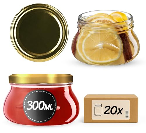 KADAX 20er Set Marmeladengläser 300ml TO82, Einmachgläser Vorratsgläser Mason Jar mit Schraubdeckel, Luftdichte Schraubgläser, Honig & Konfitüre
