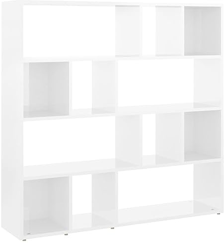 vidaXL Bücherregal Raumteiler Standregal Aktenregal Büroregal Raumtrenner Regal Wandregal Aufbewahrungregal Hochglanz-Weiß 105x24x102cm
