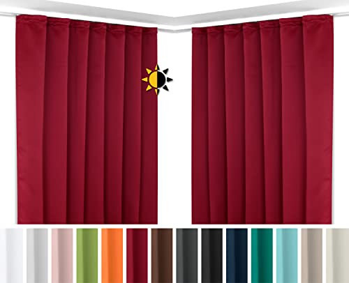 BEAUTEX 2er Set Kräuselband Verdunkelungsvorhang mit U-Band, Gardinen abdunkelnd und Blickdicht (B=140 cm, H=145 cm, Bordeaux)