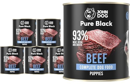 JOHN DOG Hundenassfutter Pure Black Rind - Premium Getreidefreies Nassfutter mit 93% Fleisch - Monoprotein Hundefutter für Welpen 6 x 800g