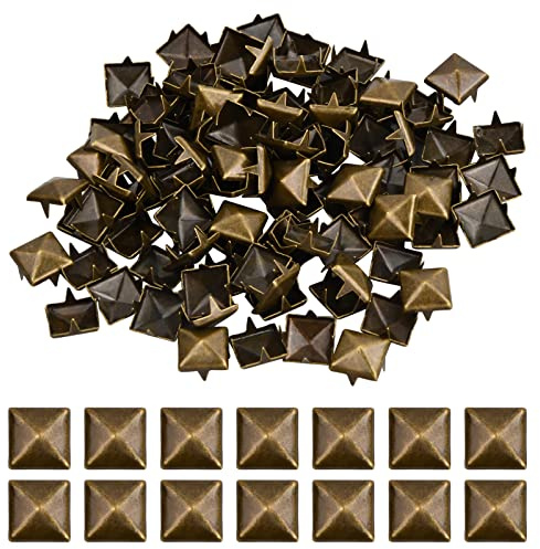 vesaneae 100 stycken kvadratiska nita, 10 mm metallnita, punk pyramidnita, gör-det-själv läderspikar, metall fyrkantiga, klor nita för väskor, kläder, skor (brons)