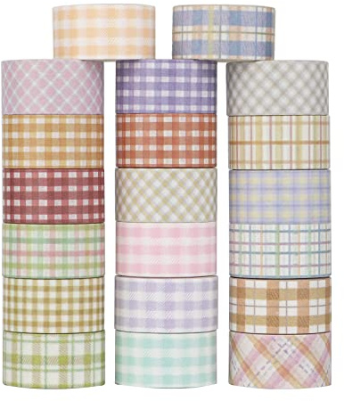 LGEGE 20 Rolls Multi coloured Grid Washi Tape Set, 20mm Wide, Checked Pattern, Japanese Masking Tape Décor for Scrapbook,Bullet Journal,Gift Wrapping,DIY Craft (2m)