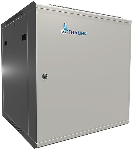 Extralink Armario Rack de 19 12U - Armario de Red de 600mm, para Montaje en Pared o Suelo, hasta 60 kg, Puerta de Metal, Apertura de 180° Gris - para Red doméstica y Equipos informáticos