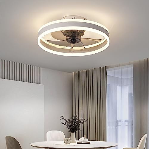 Kripyery 1 Set Modern Ceiling Fan with Light, 5 Blades 6 Speeds Adjustable Ceiling Fan Lamp with Remote Control, LED Dimmable Flush Mount, Ceiling Mounted Fan Lamp(UK Delivery)