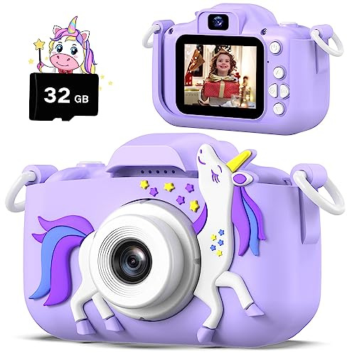 Appareil Photo Enfants, Caméra Selfie Jouet Enfant, Cadeau Fille Garçon, Carte SD 32 Go, Enregistreur Vidéo HD 1080p, Cadeaux d'anniversaire de Noël pour 3 4 5 6 7 8 9 10 Ans Enfants