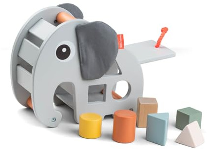 Done by Deer Steckspiel Elphee Grau - fördert die Feinmotorik und hilft, geometrische Formen zu erkennen - Motorikspielzeug, Montessori Spielzeug, Holzspielzeug