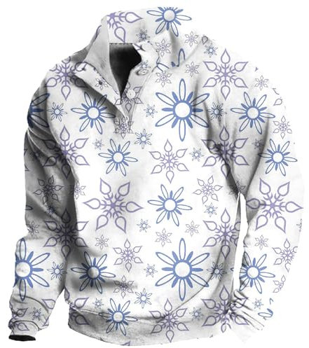 Pullover Für Herren Stehkragen Winter Pulli Sweatshirts Drucken Tops T Shirts Männer Lässige Hoodie Herren Oversize Vintage Sweaters Basic Herren Hemd Langarm Oberteil Sweatjacke(2-Sky Blue,M)