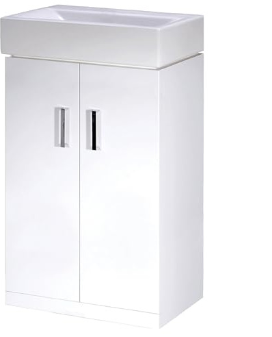 Balterley Vanity Unit with Basin Floor Standing, Soft Close 2 Door with Rectangular Sink, Bathroom Vanity Units with Basin, Bathroom Sink Storage Cabinet - 450 x 330 x 820mm (White)