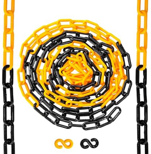Berry 5 Meter 6MM Plastic Chain - Yellow & Black | Durable Plastic Chain Link with 2 Connector Hooks | Safety Barrier Chain for Construction, Road Safety, Caution Signs, Parking Chains, Crowd Control