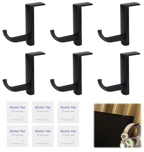 Nodcows 6 Pièces Ecouteur Hanger Crochet, Support Casque pour Écran d'ordinateur Livré avec 6 tablettes de Nettoyage, Porte Casque Autocollant pour Écouteurs Gaming Accessoire de Bureau