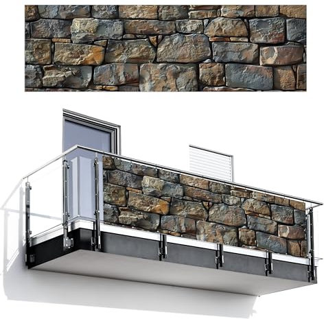 MuchoWow© Balkon Sichtschutz Einseitig 95x300 cm Groß PVC Terrassen Garten Windschutz ohne Bohren Wetterfest für Zaun Terrasse Sichtschutzmatte Outdoor Deko Steine - Steinoptik - Grau - Braun