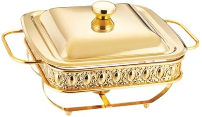 F Fityle 1.8L Buffet Server Warming Tray with Lid Glass Dish for Family Dinners Multifunctional Sturdy Food Tray 23.5x32.8x12.8cm, Golden