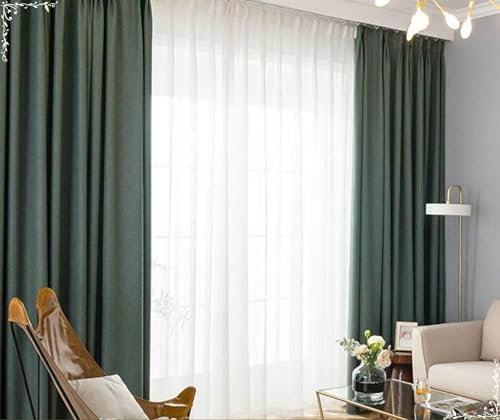 Bishilin Gardinen Blickdicht mit Haken 86x160CM, Verdunkelungsvorhänge Dunkelgrün 2er Set Einfarbig Modern Wohnzimmer Schlafzimmer Gardinen und Vorhänge Baumwolle Leinen