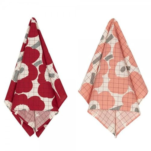 Marimekko Pieni Unikko Tea Towel 43x70 cm, 2 pcs, 70 x 43 - Cotton, Rose, Grey