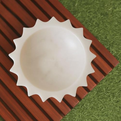 Grande ciotola decorativa in marmo fatta a mano, ciotole decorative bianche per la decorazione della casa, ciotola per frutta, chiave/anello, decorazione per tavolino da caffè, scanalata smerlata