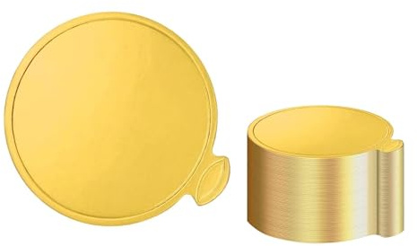 ALUNME 50pcs 3 Inch Mini Round Golden Cake Boards Mousse Cupcake Base Paper Plates Circle Dessert Board