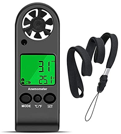 Anemómetro Digital, barómetro, anemómetro de Mano, medidor de Velocidad del Viento/Temperatura con sensación térmica, Humedad Relativa, altitud y presión barométrica.