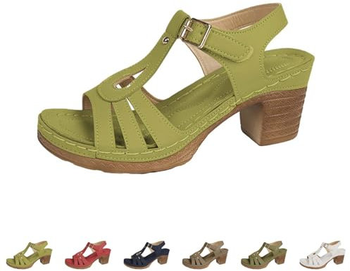 Sandali da donna con zeppa, sandali con tacco a zeppa, in morbida pelle, traspiranti, per il tempo libero, con fibbia regolabile, antiscivolo, da donna, Verde menta, 41 EU