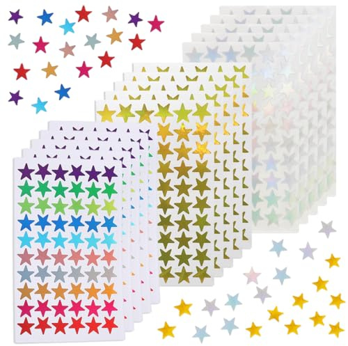 GHPKOTW 900 Stück/15 Blätter Sterne Sticker, Selbstklebende Sterne Aufkleber Gold Silber, Belohnungssticker Für Kinder Schüler Lehrer, DIY Scrapbooking, Glitzer Stern-Aufkleber,Handbuchaufkleber