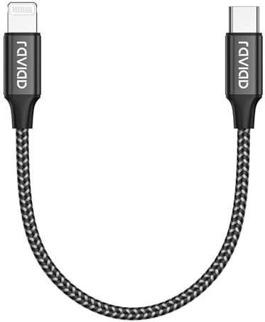 RAVIAD Cable USB C a iPhone Corto [0.3M] MFi Certificado Cable iPhone | Cargador iPhone Nailon Trenzado PD Rápida Tipo C a iPhone 14/13 Pro Max/13 Mini/12 Pro/11/SE 2020/XR/XS/X/8/8 Plus