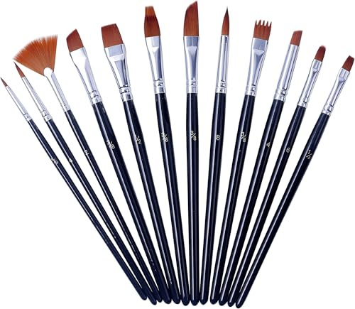 Paint Brushes 12 Set Professional Paint Brush Round Pointed Tip Nylon Hair Artist Acrylic Brush for Acrylic Watercolor Oil Painting