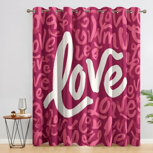 Generisch Blickdichte Vorhänge Love Motiv, Verdunklungsvorhänge mit Ösen H 220 x B 140, 2er Set, Rosa Abstrakt Gardinen Wohnzimmer Schlafzimmer Deko, Thermovorhang JW100
