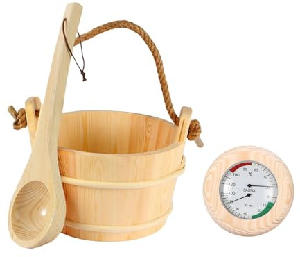 Gcljlmy Cubo de sauna y cucharón para sauna, multifunción, con indicador de temperatura y humedad, cubo de ducha