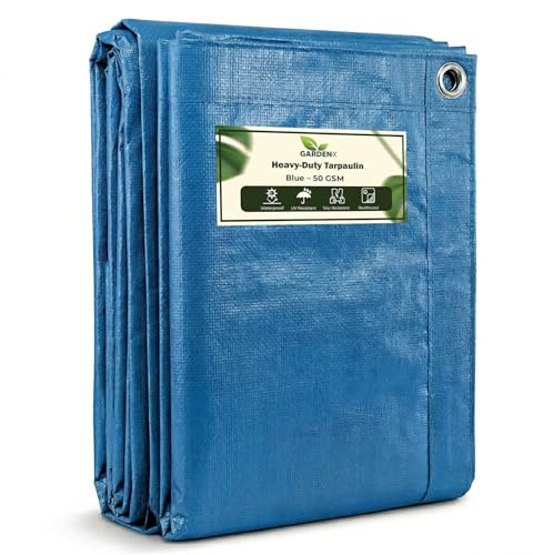 GARDENIX Tarpaulin 4m x 6m Blue Tarp 50gsm Waterproof Tarp Sheet Cover, Groundsheet, Multipurpose, Lightweight