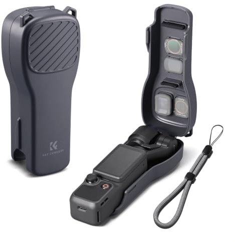 K&F CONCEPT PT61 skyddsfodral kompatibelt med DJI Osmo Pocket 4/Pocket 3, bärväska med hårt skal med inbyggt filterförvaring, PC-skyddskåpa med mjukt foder, bärbart reseförvaringsfodral