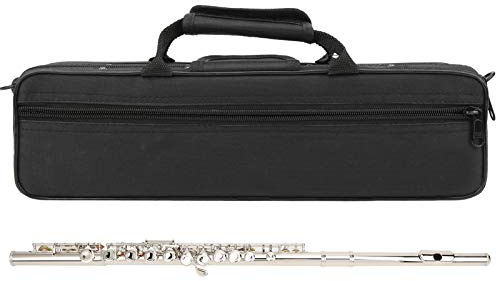 ASHATA 16 Hål C Flöjt Sluten Nyckel med Förvaringsväska, ökad Rörresonans Konsertflöjt, Silver Studentflöjt för Nybörjare Som Spelar Musikinstrument (Silver)